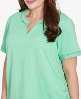 Alfred Dunner Plus Rise and Shine Dot Lace Trimmed Short Sleeve Top