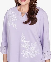 Alfred Dunner Plus Crystal Springs Floral Embroidered Eyelet Sleeve Top