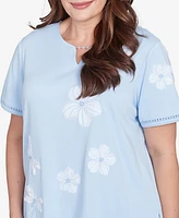Alfred Dunner Plus St. Thomas Dragonfly Flower Applique Crew Neck Top