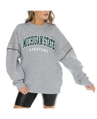 Gameday Couture Women's Heather Gray Michigan State Spartans Competitive Edge Oversized Fleece Pullover Sweatshirt