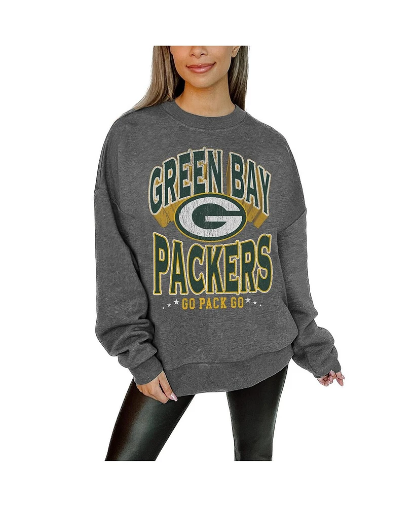 Gameday Couture Women's Charcoal Green Bay Packers Long Weekend Premium Fleece Drop Shoulder Pullover Sweatshirt