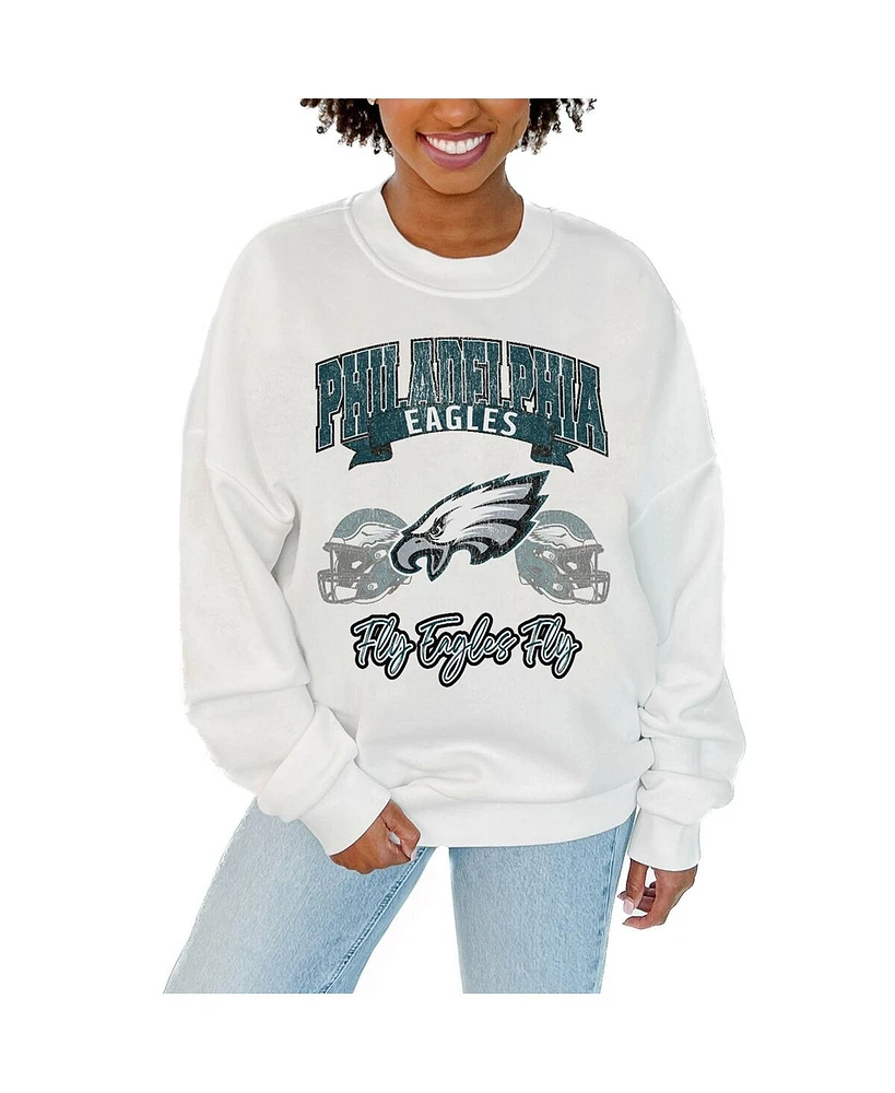 Gameday Couture Women's White Philadelphia Eagles Passing Time Pullover Sweatshirt