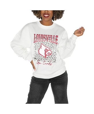 Gameday Couture Women's White Louisville Cardinals Drop Shoulder Fleece Pullover Sweatshirt