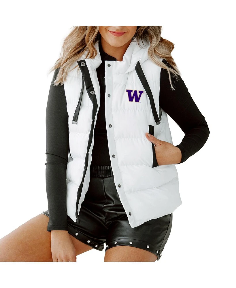 Gameday Couture Women's White Washington Huskies Hooded Full-Snap Puffer Vest