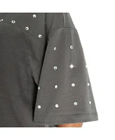 Gameday Couture Women's Gray Pittsburgh Steelers All-Over Rhinestone Cropped Oversized T-Shirt