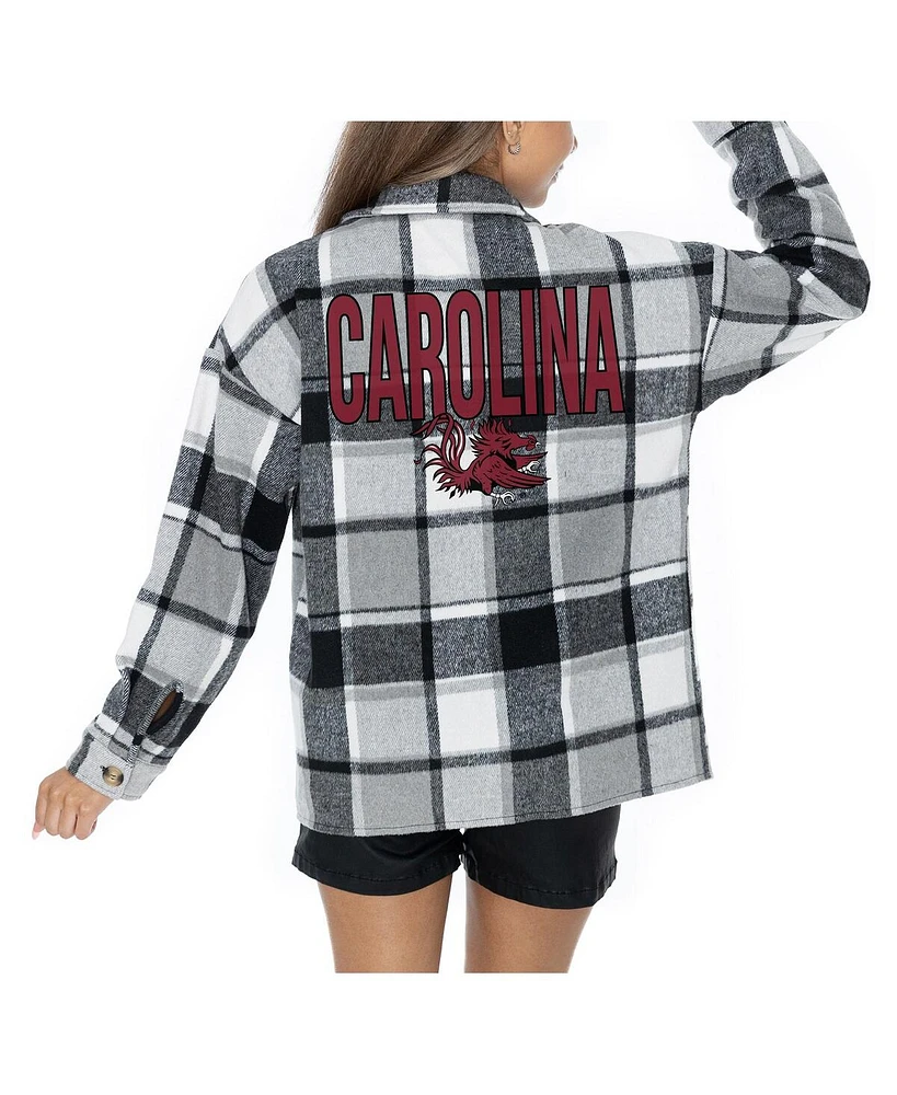 Gameday Couture Women's Grey South Carolina Gamecocks Long Sleeve Brushed Plaid Button-Up Overshirt Jacket