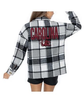 Gameday Couture Women's Grey South Carolina Gamecocks Long Sleeve Brushed Plaid Button-Up Overshirt Jacket