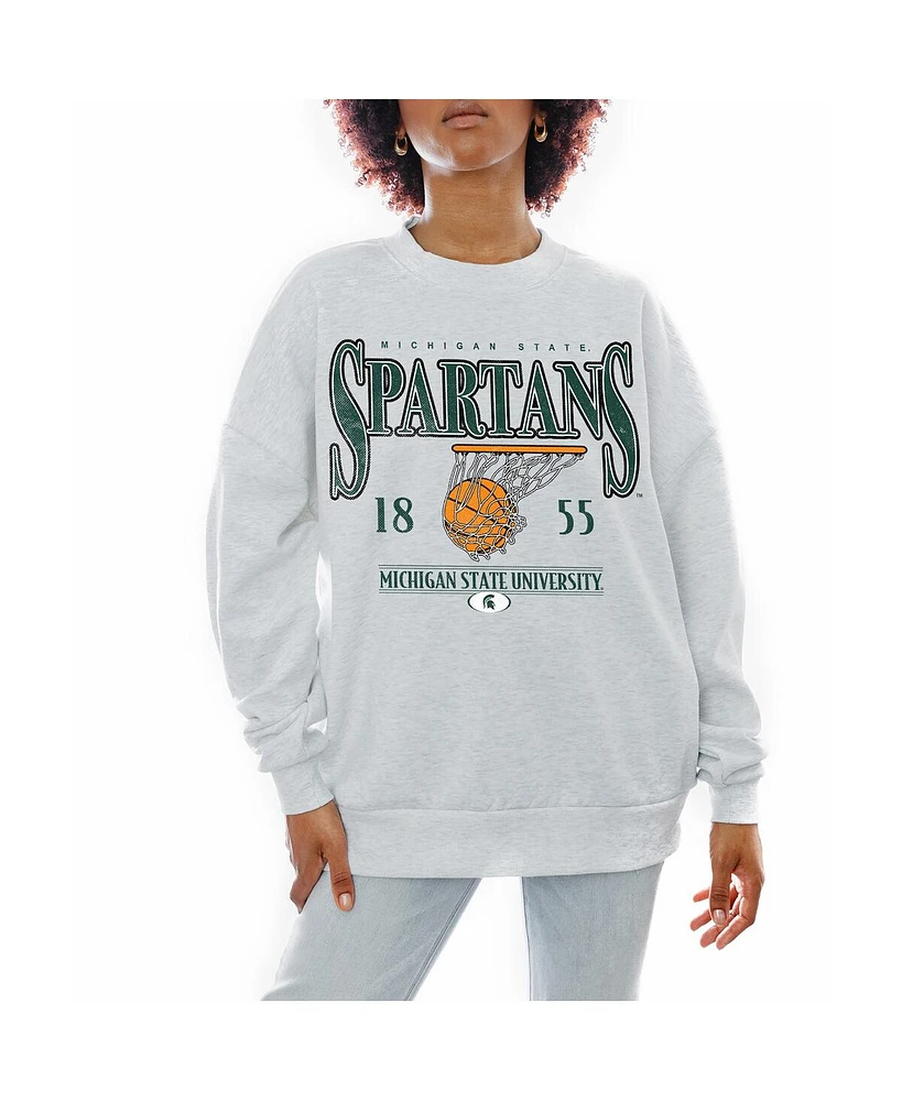Gameday Couture Women's Gray Michigan State Spartans Basketball Premium Fleece Drop Pullover Sweatshirt
