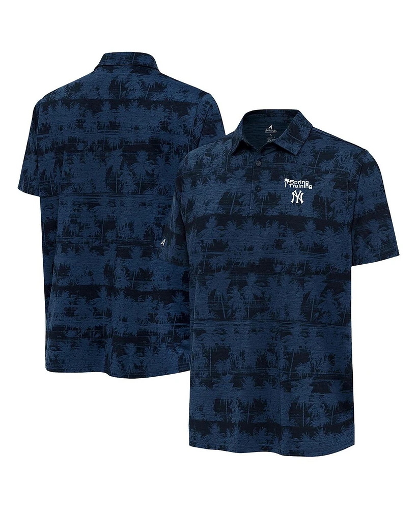 Antigua Men's Heather Navy New York Yankees Palm Tree Spring Training Shadow Polo Shirt