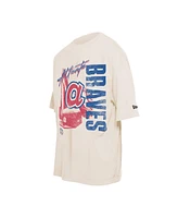 New Era Men's Cream Atlanta Braves Cooperstown Collection Oversized Throwback Distressed T-Shirt
