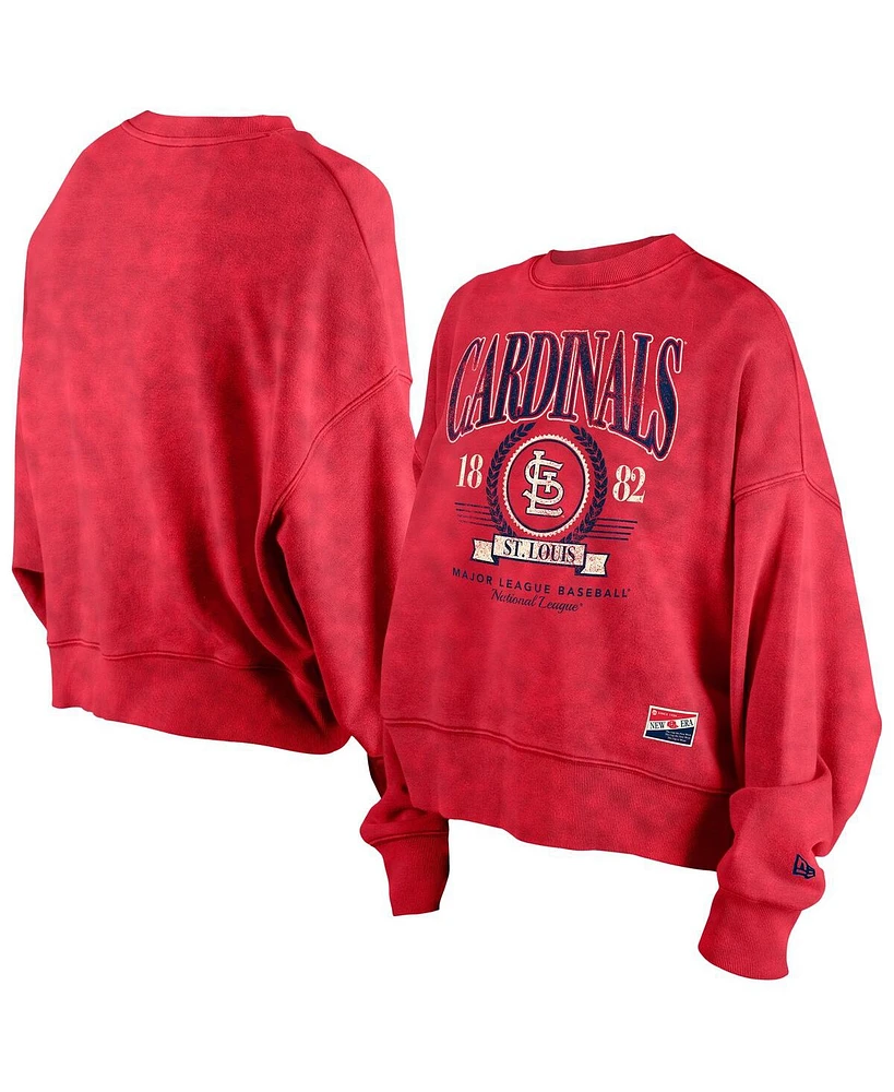 New Era Women's Red St. Louis Cardinals Throwback Boxy Enzyme Wash Fleece Crewneck Pullover Sweatshirt