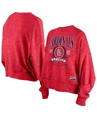 New Era Women's Red St. Louis Cardinals Throwback Boxy Enzyme Wash Fleece Crewneck Pullover Sweatshirt