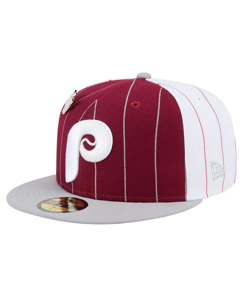 New Era Men's Dark Red Philadelphia Phillies Pinstripe 59FIFTY Fitted Hat