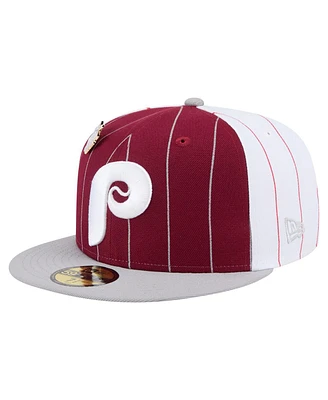 New Era Men's Dark Red Philadelphia Phillies Pinstripe 59FIFTY Fitted Hat