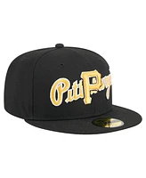 New Era Men's Black Pittsburgh Pirates Overlap 59FIFTY Fitted Hat