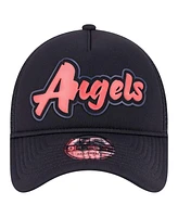 New Era Men's Black Los Angeles Angels Retro Bold A-Frame Trucker 9FORTY Adjustable Hat
