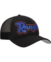 New Era Men's Black Texas Rangers Retro Bold A-Frame Trucker 9FORTY Adjustable Hat