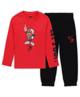 Nike 3BRAND by Russell Wilson Preschool 2-Piece Red/Black Let's Go Ballers Long Sleeve T-Shirt and Sweatpants Set
