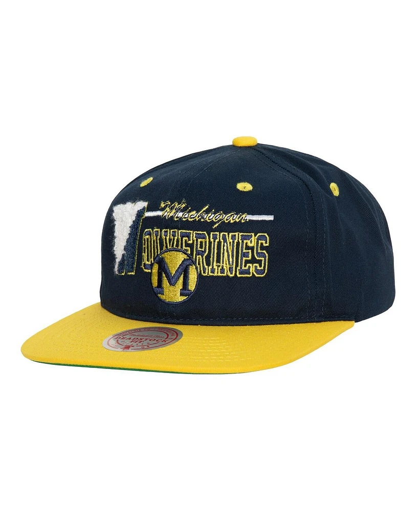 Mitchell & Ness Men's Navy/Maize Michigan Wolverines Varsity Letter Snapback Hat