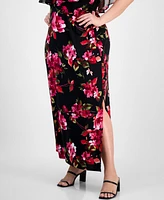 Connected Plus Floral Cape-Overlay Maxi Dress