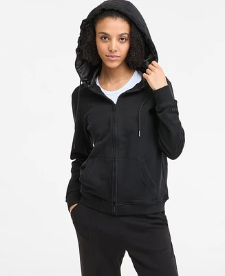 Kin Apparel Women's Cotton Zip-Front Satin-Lined Hoodie