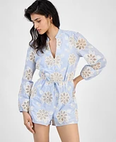 Guess Women's Hazel Embroidered Long-Sleeve Romper