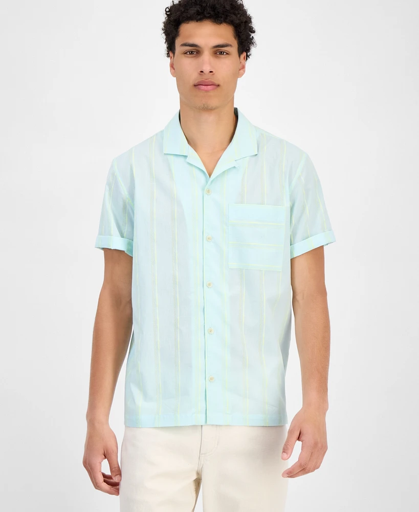 Sun + Stone Men's Adrian Short Sleeve Striped Button-Front Camp Shirt, Exclusively at Macy's