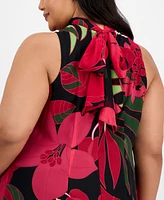 Robbie Bee Plus Bow-Back Printed Trapeze Dress