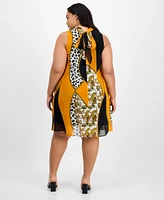Robbie Bee Plus Printed Mock-Neck Sleeveless Shift Dress