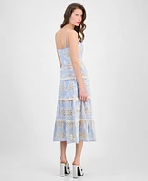 Guess Women's Floral Eyelet Tiered Midi Dress