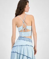 Guess Women's Nikki Denim Tie-Back Cropped Top