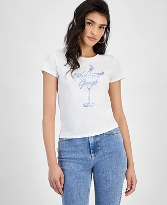 Guess Women's Cotton Boots Bling Baby Crewneck Tee