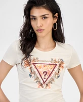 Guess Women's Triangle Flowers Short-Sleeve Tee