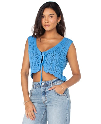 Roxy Juniors' Beach Bound Cotton Crochet Tie-Front Vest