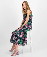 julia jordan Women's Tie-Shoulder Sleeveless Ruffle-Trim Maxi Dress