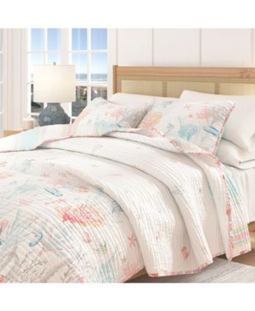 Linery Co. Fading Coral Stitched Quilt Set With Shams