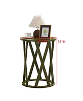 Kings Brand Furniture Emma Side End Table - Modern Round Farmhouse Accent for Living Room, Bedroom, Office (Ice Blue)