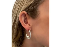 White Rhodium Clad Cz Hoop with Pearl detail