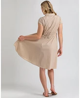 Pietro Brunelli Maternity Poplin Nursing Friendly Button-Front Drawstring Viola Shirt Dress