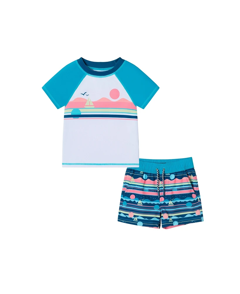 Andy & Evan Toddler Boys Toddler/Child Sailboat Graphic Rashguard Set