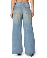 Edikted Women's Paint Splatter Low Rise Jeans