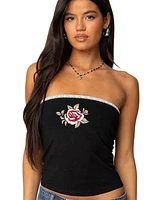 Edikted Women's Enora Embroidered Rose Tube Top