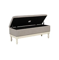 Tufted upholstered storage bench with soft-close lid, interior storage, and antique cream wood legs, perfect for bedrooms or entryways-The Pop Home