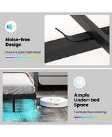 Full Size Floating Bed Frame with Led and Headboard and Charging Station-Full Size
