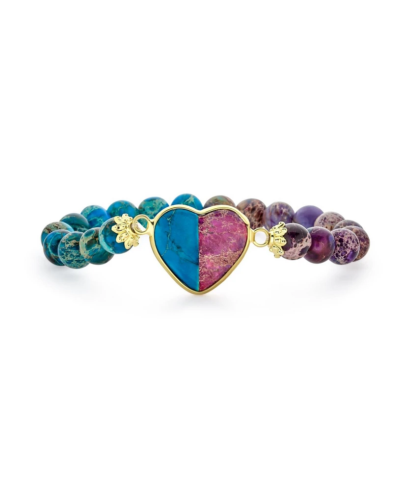 Bling Jewelry Romantic Handmade Natural Jasper Stacking Stretch Bracelet with Heart Charm