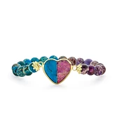 Bling Jewelry Romantic Handmade Natural Jasper Stacking Stretch Bracelet with Heart Charm