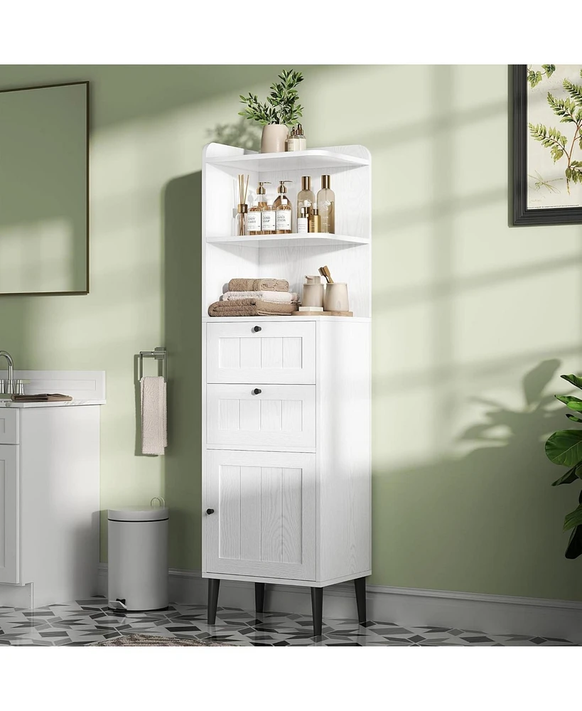 White Bathroom Storage Cabinet with 2 Drawers, 2 Shelves, and 1 Door
