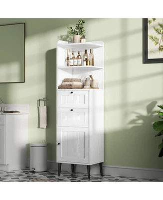 White Bathroom Storage Cabinet with 2 Drawers, 2 Shelves, and 1 Door