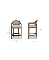 Mid-Century Modern 26" Counter Stool, 1PK Cane Back Bar Chair, Solid Oak Frame for Kitchen Island & Home Bar-The Pop