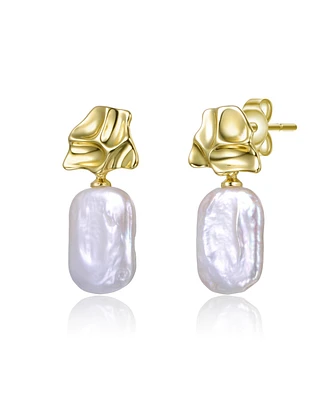 Sterling Silver 14K Gold Plated with Freshwater Pearl Dangle Earrings